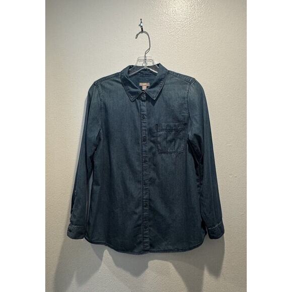 J Jill Size Petite Small PS Indigo Button Down Shirt Country Western One Pocket - Picture 1 of 6